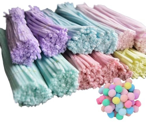 Limpiapipas - Palitos giratorios | 200 alambres afelpados para manualidades con 20 bolas de pelo | Palitos giratorios para proyectos y decoraciones hechos a mano | Materiales for manualidades