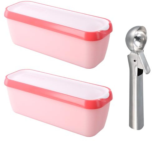 Pack of 2 Ice Cream Containers, 1.5 L Ice Containers for Ice Cream, Reusable Ice Cream Cups with Lid, Freezer Containers for Homemade Ice Cream, Sorbets, Yogurt, Comes with an Ice Cream Scoop