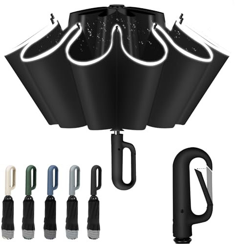 Vicloon Reise Regenschirm Sturmfest, Automatik Groß Taschenschirm mit 10 Rippen, 106cm Windsicher Schirm, Faltet Sich Nach Innen, Karabinergriff, UPF50+, Schirm Tragbarer für Herren und Damen, Schwarz