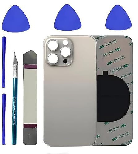 LiXiongBao Hinterglas Ersatz für iPhone 15 Pro mit Reparaturwerkzeugen | Ersatz-Hinterglas für iPhone 15 Pro mit vormontierter Klebefolie und Reparatur-Kit (Natural Titanium)