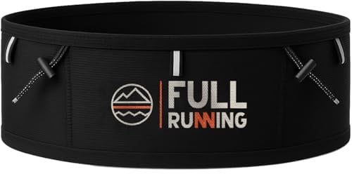 Full Running - Cinturón Running para Hombre y Mujer | Riñonera Running y Trail con Bolsillo Impermeable, Porta Dorsal, Soporte Bastones y Espacio para Móvil, Soft Flask y Geles | Color Negro, Talla L