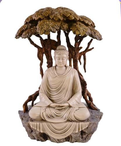 Kremers Schatzkiste Buddha Figur sitzend - Lebensbaum 37cm handbemalt Polyresin - detailreich, große Deko für Meditation, Wohnzimmer & Garten - Ruhe & Harmonie für Ihr Zuhause