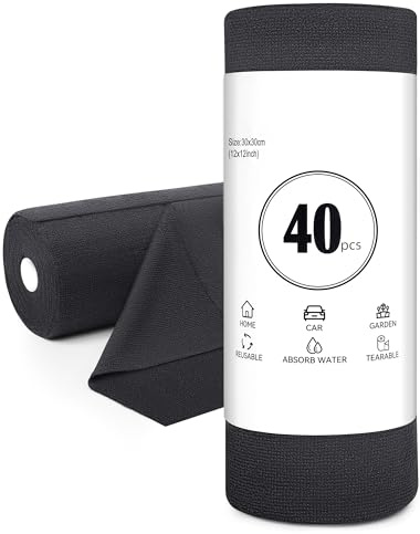 Rollos de Paños de Microfibra 40 Unidades, 30x30cm Paños Reutilizables de Microfibra, Rollos de Paños de Microfibra para Limpieza del Hogar y Cocina, Paños Desprendibles, Gris