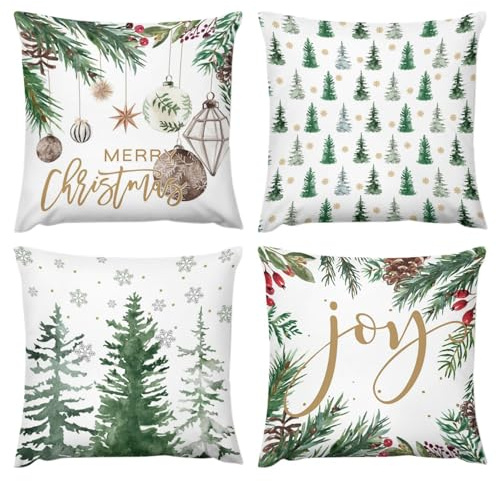 KEIROUTK Weihnachten Deko Kissenbezug Weihnachten 45x45 cm Kissenbezug Muster Dekorative KissenhüLle Sie Kissenbezü Schneeflocke Elch Weihnachtsbaum Weihnachtsdeko Outdoor Weihnachts kissenbezüge