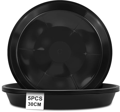 vsshe 5 Stück Blumentopf Untersetzer, Untersetzer für Blumentöpfe, Blumentopfmatte, Kunststoff Blumenuntersetzer Rund aus Ø 30 cm, Blumentopfuntersetzer für Innen- und Außenpflanzen, Schwarz
