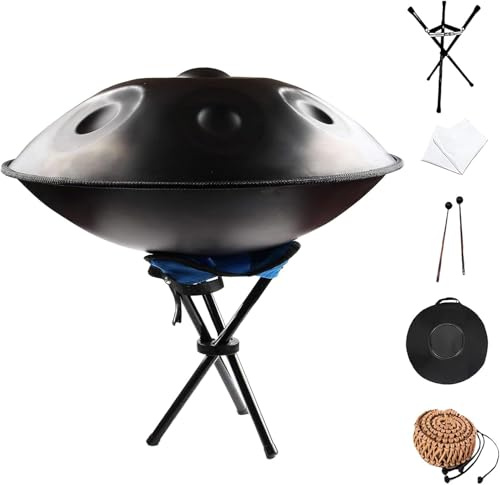Handpan-Trommel, 432 Hz, 440 Hz, 55,9 cm, Stahl, Percussion-Instrument mit weicher Tasche, 9, 10, 12 Töne, für Meditation und Klangheilung, schwarzes Finish, perfekt für Anfänger und Musiker