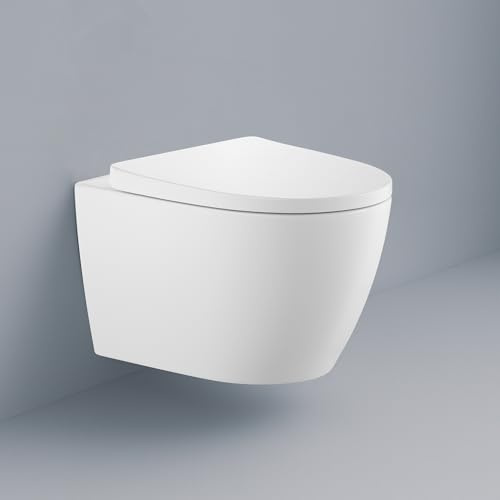 SANFINO Wand WC Spülrandlos mit 360° Tornado-Spülung I Keramik Hänge WC Tiefspüler mit geräuscharmer & effizenter Spülung inkl. WC Sitz mit Absenkautomatik, Kloschüssel hängend, 52cm lang