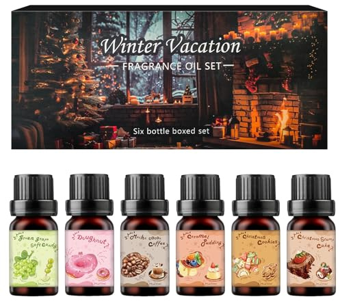 Backöl Ätherische Öle Set 6 x 10ML, Duftöl Set für Öldiffusoren | Für Diffuser, Kerzenherstellung - Einschließlich Donuts, Karamellpudding, Kaffee, Kuchen, grünen Trauben, Weihnachtsplätzchen