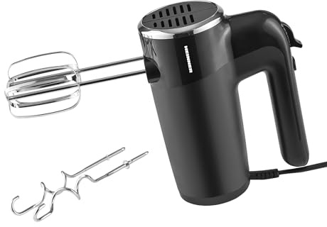 HEINNER HM-300BK Handmixer – 300 W Leistung, 5 Geschwindigkeitsstufen + Turbo-Funktion, Edelstahl-Rührbesen & Knethaken, ideal zum Mischen und Kneten, 3 Jahre Garantie