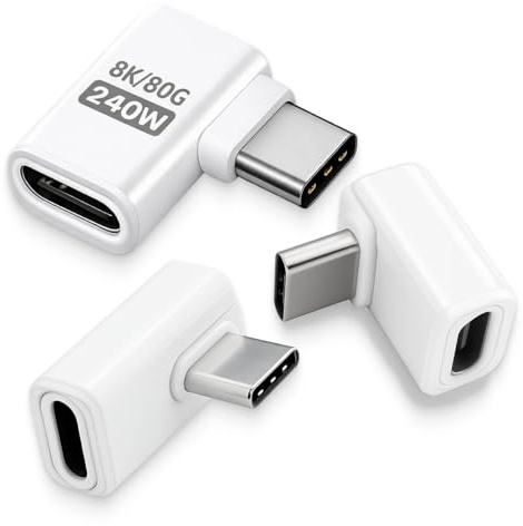 JiangZShangM 3PCS USB C Extender Adapter 90 Grad mit 80Gbps, USB C Winkelstecker 240W PD, Vertikaler USBC Winkel Adapter für Typ C Geräte, 8K Video, Schnellladen und Datenübertragung, TypC 90 Grad