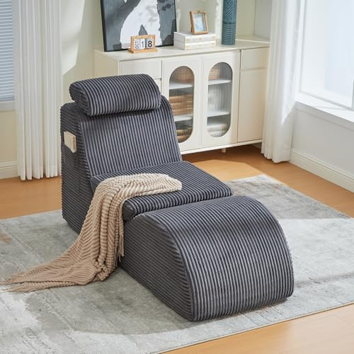 HMHKHN Bodensofa, Einzelsofa, Lesesessel, Sessel, Faules Sofa, Kompressionssofa, aus Hoch Elastischem Kompressionsschaum, Abnehmbare Sitzauflage & Seitentasche, 160×66×90cm (Dunkelgrau)