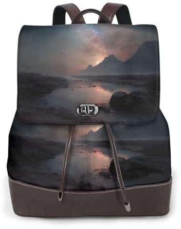 Milky Way Damen-Rucksack, wasserdicht, Diebstahlschutz, leicht, PU-Leder, Nylon, Schultasche, Schultertasche, Reiserucksack