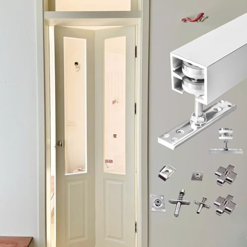 Rail Porte Coulissante Kit de Quincaillerie pour Porte de Grange Pliante Intérieure, Rail de Porte Pliante en Aluminium, Kit de Quincaillerie pour Panneaux(2m(78.7in) for 2 Doors)