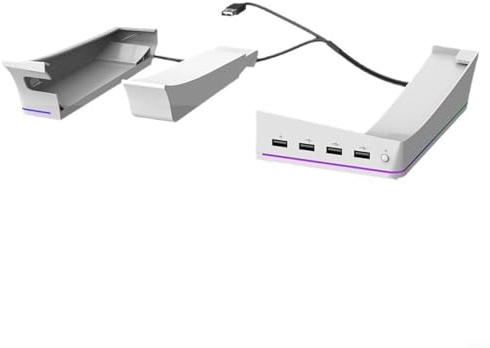 For Ps5 Pro And For Ps5 Slim Stand With 14 Rgb Led For Lighting Modes And 4 Usb Hubs, Abs Gaming Console Dock For Secure Horizontal Storage And Organized Setup(White)