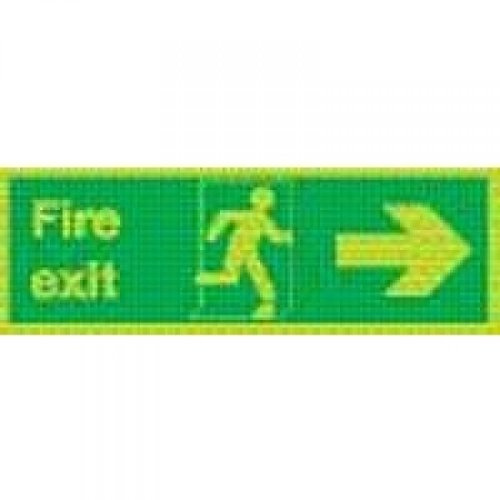 Self-Adhesive Safety Sign Niteglo Fire Exit Running Man Arrow Right, 150mm x 450mm