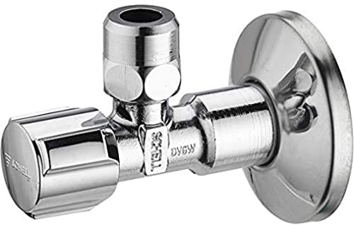 SCHELL 049170699 Eckregulierventil / Eckventil / Ventil COMFORT ½“ , DIN-Eckregulierventil mit Griff, selbstdichtendem Anschlussgewinde, Langem Schubschaft, Rosette , 54 mm, Oberfläche chrom