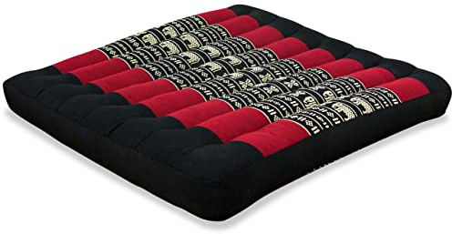livasia Sitzkissen Stuhlauflage groß - 50x50x6cm - Bodenkissen Indoor/Outdoor, Meditationskissen Yogakissen, Stuhlauflage für Palettenmöbel, Steppkissen für Stuhl und Bank (Schwarz/Elefanten)