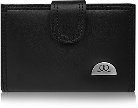 Quenchy London Petit Porte-Monnaie en Cuir avec Compartiment à Monnaie Zippé 10 Emplacements pour Cartes de Crédit 12 x 2,5 x 9 cm - QL116K (Noir)