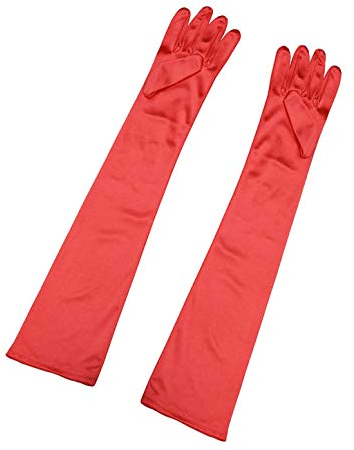 sourcing map Damen Lange Handschuhe 1920er Jahre Abend Party Vollfinger Fäustlinge Eleganter Opernhandschuh Glänzendes Rot One Size
