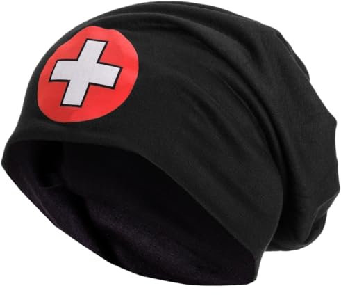 style3 Fan Slouch Beanie mit Nationalfarben verschiedener Länder Mütze aus weichem Jersey Unisex EM WM Olympia Veranstaltungen, Farbe:Schweiz