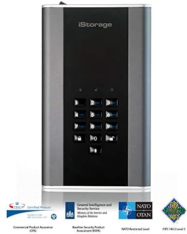 iStorage diskAshur DT2 1 TB - Secure Encrypted Desktop Hard Drive - FIPS Level-2 - Password protected - Dust/Water Resistant