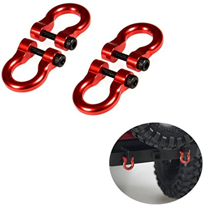 XUNJIAJIE 4 Stück 1/10 Scale Schäckel D-Rings for 1:10 RC Model Auto TRX-4 Vorne/Hinten Stoßfänger (Rot)