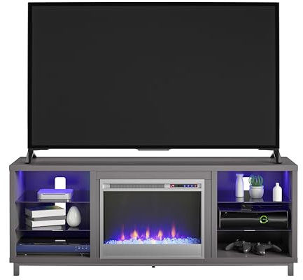 Ameriwood Lumina Fireplace TV Stand 70 Inch Graphite Grey