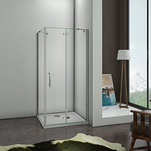100x80x195cm Box Doccia Angolare Porta Pieghevole Battente 180 Gradi Vetro Temperato Trasparente Anticalcare Due Barra Stabilizzatrice Angolo