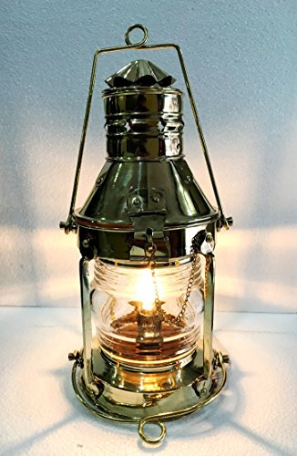 Lanterna elettrica da appendere, in ottone massiccio, stile nautico, stile vintage, 38 cm