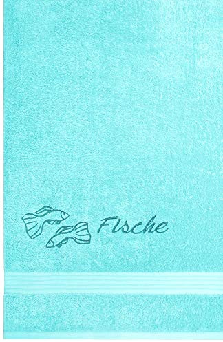 Lashuma Linz Duschtuch Frottee 70x140, Handtuch Türkis, Badetuch mit Sternzeichen Fische