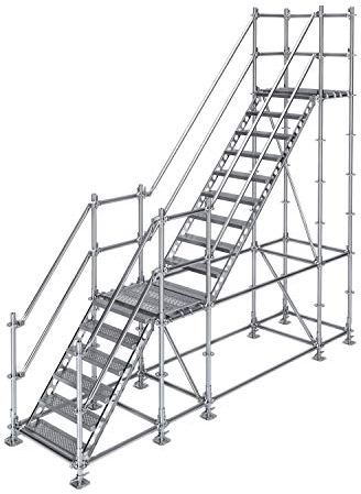 Scafom-rux Escalera de Acero - [15 peldaños] Independiente galvanizado - 3 Metros de Alto, 80 cm de Ancho, 45 Grados - Escaleras de Exterior - Escaleras de Acero para Andamios y jardín