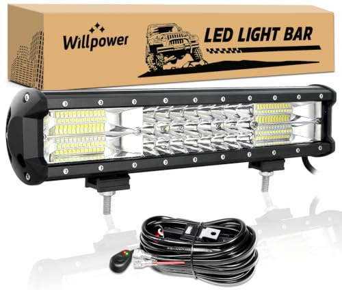 Willpower 15 Zoll 216W LED Arbeitsscheinwerfer Bar mit 12V Kabelbaum | 3 Reihen, Spot-Flut Kombination, wasserdicht, 6000K Weißlicht, Scheinwerfer, für 4x4 Offroad Pickup SUV ATV UTV