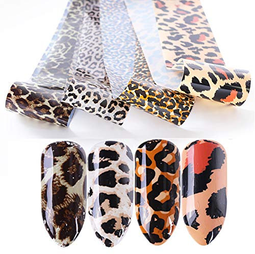 20 Sheets Leopard Print Nail Art Wraps Stickers Nail Foil Transfer Decals DIY Manicure Accessories, 4 Colors
