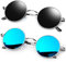 KANASTAL 2er Set Runde Sonnenbrille Herren Damen Retro Polarisierte Sonnenbrille Rund mit Metallrahmen 90er Hippie Rave Brille UV400 Schutz, Polarisiert Schwarze und Verspiegelt Blaue