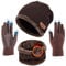 TMEOG Mütze Herren Damen Wintermütze Schal Touchscreen Handschuh Set, Beanie Strickmütze Winter Loop Schal mit Fleecefutter Warmemütze Schlauchschal Handschuhe für Herren Damen, Kaffeebraun