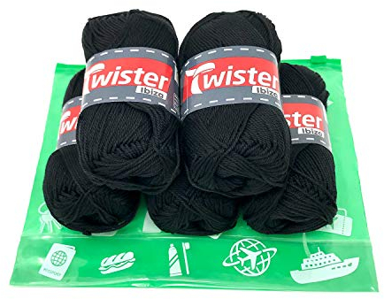 Handstrickgarn Häkelgarn Baumwollgarn Stricken Haekeln Basteln 5x50g Fb.90 schwarz inkl.Zippbeutel