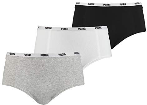 PUMA Damen Unterwäsche Unterhosen 3 Mini Shorts im Vorteilspack (White/Grey/Black, XS)