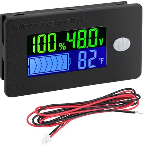 DROK 48v Battery Meter, 10-100v Marine RV Battery Capacity Volt Monitor 12v 24v, Lithium Battery Voltage Fahrenheit Temp Indicator Gauge