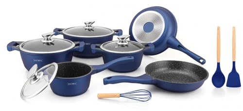Royalty Line Kochtopfset Keramik Marmor 10 Teilig Blau