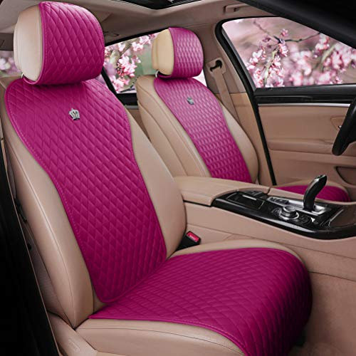 Menifomory Rose Pink Sitzbezüge Leder Auto Sitzkissenbezüge Niedlicher Autositzschutz 2/3 Covered 11PCS Universal Fit LKW/SUV (A-Rose Pink)