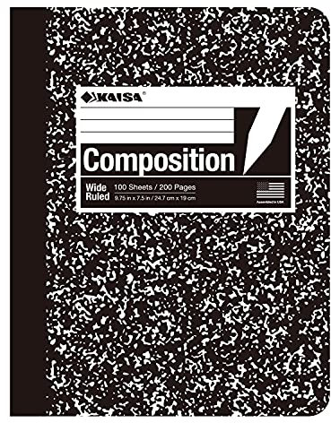 KAISA Klassisches Marmor-Kompositions-Notizbuch, breites liniertes Papier, fester Einband, 100 Blatt Notizbücher, 9,75 x 7,5 Zoll, 4 Blöcke