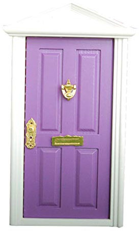 Inzopo Pink/Purple/Blue Painted Wooden Fairy Front Door with Knocker Plated Dolls House Miniature Accessory - Purple, L