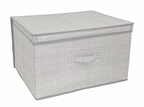 The Magic Toy Shop Large Foldable Storage Box with Lid – Linen Grey Design – Collapsible & Decorative Organiser for Clothes, Bedding, Toys, and More – Home & Office Storage 50x30x40cm