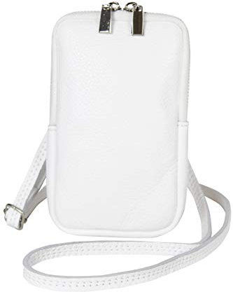 AmbraModa GLX17 - Umhängetasche, Handytasche, Echtleder Tasche mit abnehmbarem und verstellbarem Schultergurt, geeignet für Handy bis zu 6,5 Zoll. (Weiß)