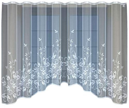 HAFT Gardine mit Kräuselband Vorhang Fertiggardine aus Jacquard mit florales Motiv (160(H) x 300(B) cm)