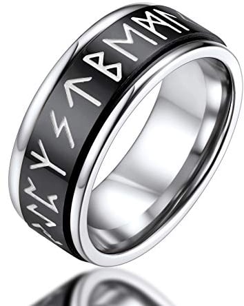 FaithHeart schwarz Spinnerring Fingerring mit Rune Symbol Damen Herren Viking Retro Rune Fingerring Hip pop drehbarer Meditationsring für Paar Pärchen
