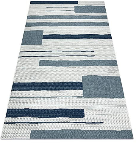 rugsx Modern Teppich Color SISAL Schnurteppich für Wohnzimmer, Schlafzimmer, Terrasse, Küche, Linien, Beige/Blau 160x230 cm