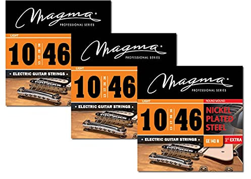 Magma - 3 Juego de Cuerdas para Guitarra Eléctrica de Acero Niquelado – Tensión Liviano (10, 13, 17, 26, 36, 46) – Cuerdas Light 3 Sets (GE140N)