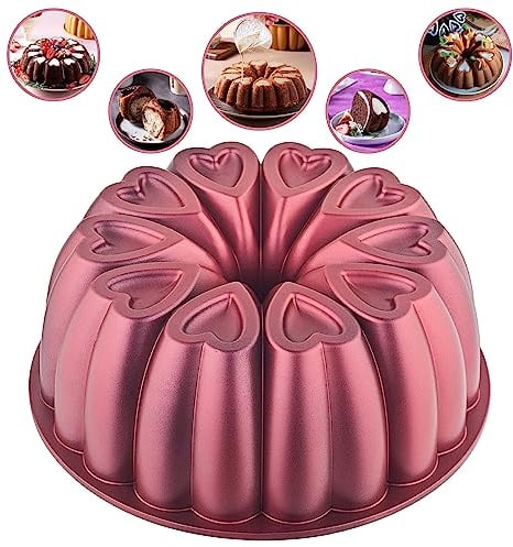 MIENCA Kuchenform mit Antihaftbeschichtung, Herzform, 25,4 cm Backform, geriffeltes Aluminiumguss, leicht zu reinigen, strapazierfähig, Titanbeschichtung (Rot)