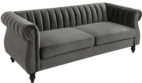 Vente-unique-Chesterfield-Sofa - 3-Sitzer - Samt - Grau - Trumbo